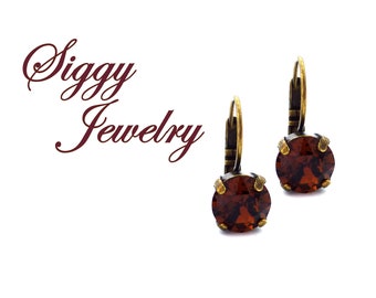 Austrian Crystal Earrings, 8mm Smoked Topaz, Warm Rich Natural Brown, Fall Brown With Hints of Gold, Studs or Drops, Assorted Finishes