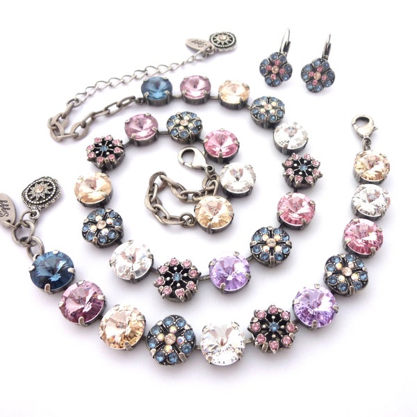 Austrian Crystal Jewelry Set, Violet, Purple, Blue, Silk, Pink, 12mm Necklace, Bracelet, Earrings, SERENITY, Cool Tones, Gift Packaged