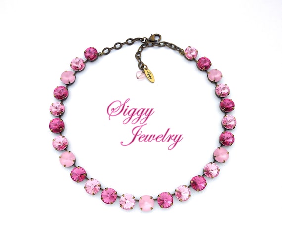 Rose Pink Austrian Crystal Statement Necklace, Bracelet, Earrings or 3 Piece Set, 12mm Rivoli  Assorted Finishes PINK SORBET, Gift Packaged