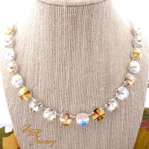 Silver and Gold Rivoli Necklace made with Genuine 12mm Austrian Crystal, Wedding Bridal, Assorted Finishes, GOLDEN DIVA, Gift Ready