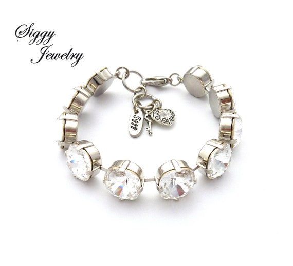 Austrian Clear Crystal Bracelet 12mm Cushion Cut Stones Bridal Bracelet Chunky Tennis Bracelet Square Link Stacking Statement Bracelet Etsy Ireland