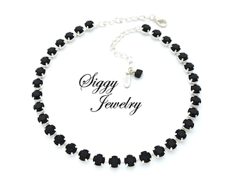 Briljante Oostenrijkse kristallen ketting, armband, oorbellen, 8 mm gitzwart, chique en elegant, diverse afwerkingen, cadeau voor haar, huwelijkssieraden