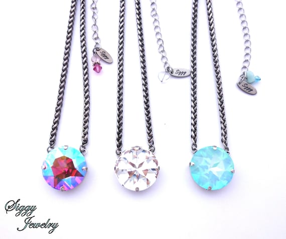 Austrian Crystal Mega Sized Statement Pendant Necklace, 27mm Round, Choose Your Color