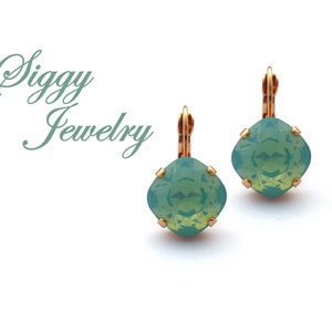 Echte österreichische Kristall 12mm Kissenschliff Ohrringe, erhältlich in Pacific Opal und Chrysolite Opal, Mint Sea Foam Grün, verschiedene Oberflächen