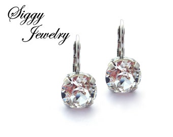 Austrian Clear Crystal Earrings, 6-10mm Crystal, Solitaire Drops or Studs, Assorted Finishes and Styles, Bridal Wedding, Gift Packaged