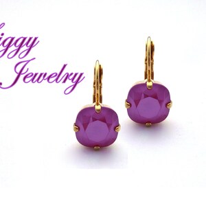 Austrian Crystal Earrings, Bright Peony Pink, Hot Pink, 10mm-12mm Cushion Cut, Studs or Drops, Assorted Finishes, Gift Packaged, Bridal