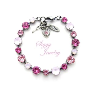 Ballet Slippers Mixed Size Austrian Crystal Tennis Bracelet, Pink Combination, Alternating 6mm and 8mm Crystals, Assorted Finishes