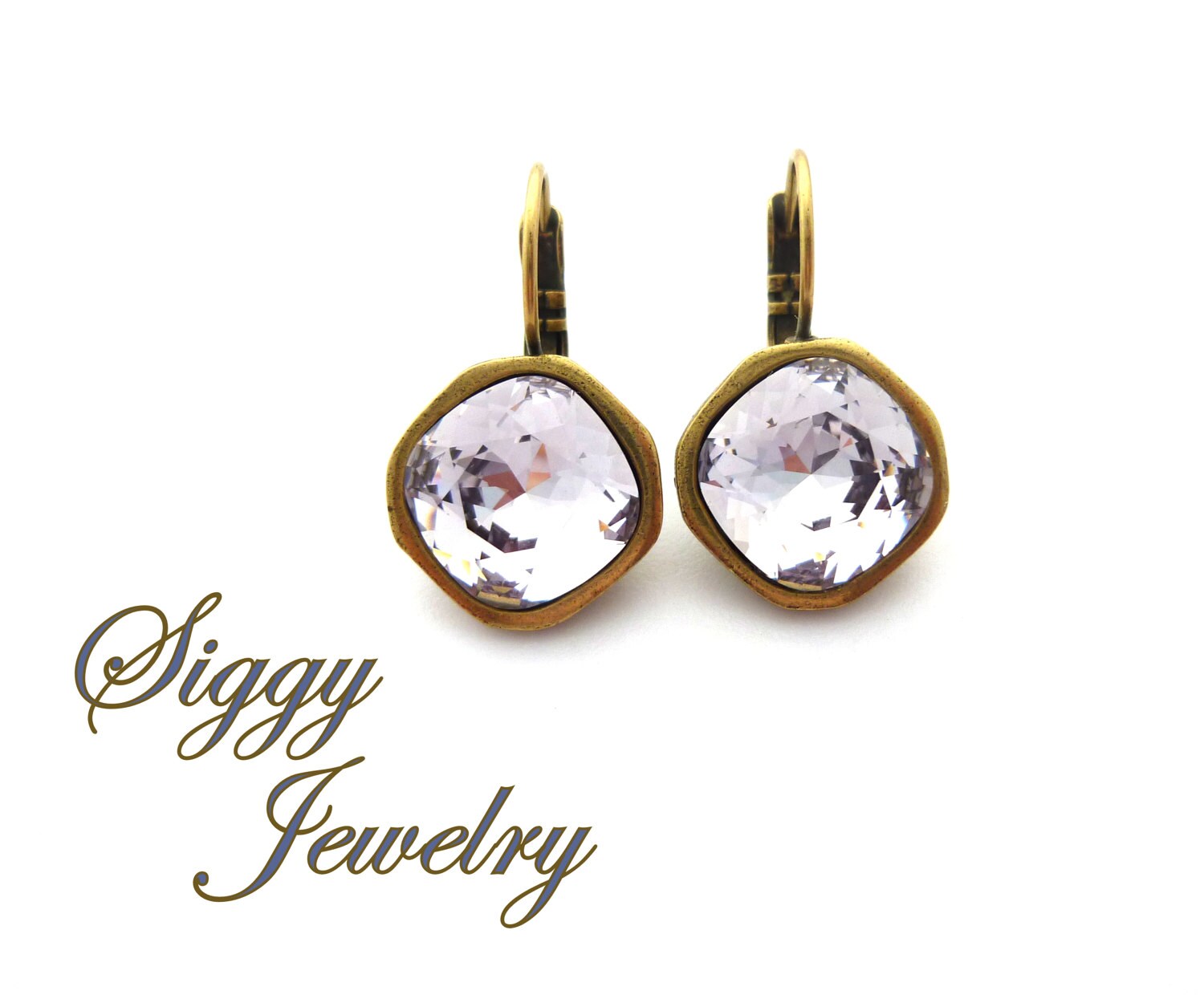Boucles D'oreilles Pendentif Cœur Zircons Cristal Autrichien Mauve - D32, Neuves