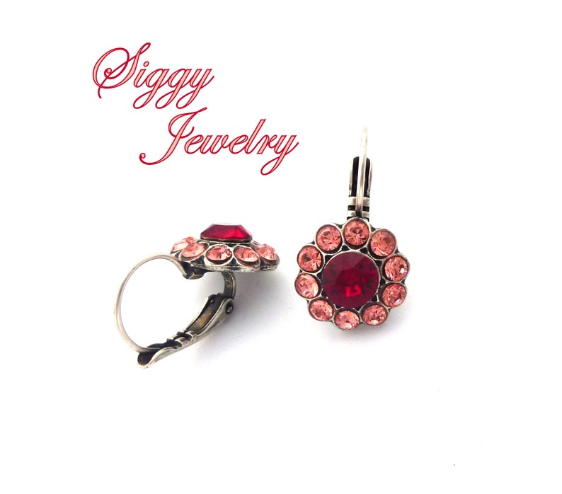 Swarovski Crystal Daisy Flower Earrings Siam Ruby Red Rose Etsy