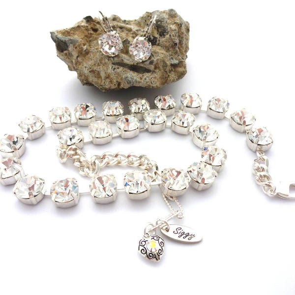Genuine Czech Preciosa Maxima Clear Crystal Necklace, Highly Faceted Flat Top 47ss Chatons, Chunky Silver Chain or Assorted Finishes