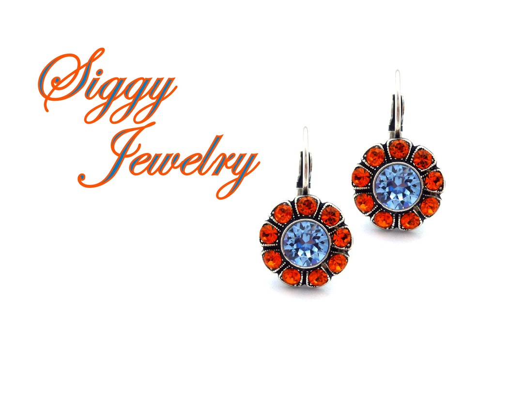 Austrian Crystal Daisy Flower Earrings Light Sapphire Blue Etsy