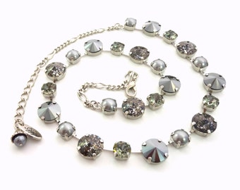 Naszyjnik z kryształu austriackiego, czarny diament, szykowny i awangardowy, odcienie szarości, Siggy Jewelry