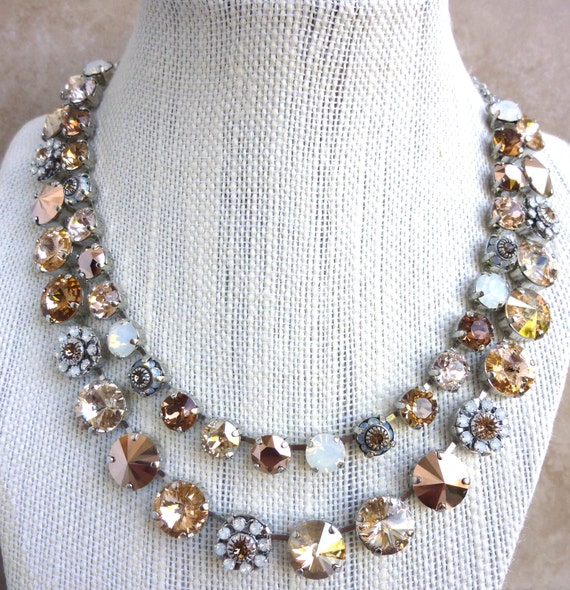 Items similar to Swarovski crystal necklace, double strand 12mm and 8mm