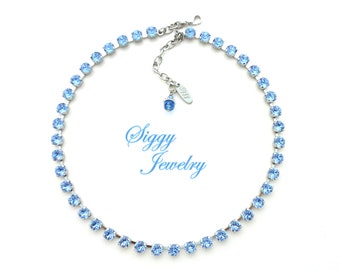 Light Sapphire Necklace, Made with Genuine 6mm Austrian Crystals, Assorted Finishes, Optional Bracelet and Earrings, Siggy Jewelry