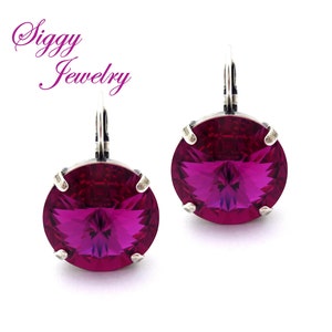 フクシアオーストリアクリスタルステートメントイヤリング - メガ18mmリヴォリスタッドまたはドロップby Siggy