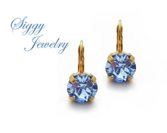 Brilliant Austrian Crystal Earrings, Light Sapphire, Assorted Sizes 6-10mm, Drops or Studs, September Birthstone, Assorted Finishes