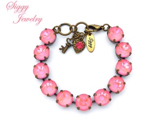 Ultra Pink Coral Brilliant Austrian Crystal Bracelet, Bright Bubble Gum Pink, 48ss Large 11mm Crystals, Chunky Arm Candy, Assorted Finishes