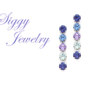 Pendientes largos de cristal austriaco, morado, azul, verde, degradado, gotas de 8 mm, multipiedra, regalo para damas de honor. Collar y pulsera opcionales.