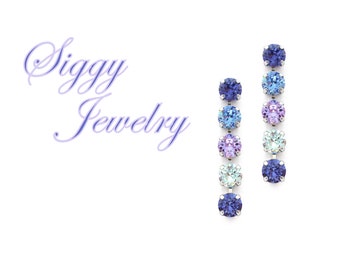 Orecchini pendenti lunghi in cristallo austriaco, viola, blu, verde, sfumato, gocce da 8 mm, pietre multiple, regalo per damigelle d'onore, collana e braccialetto opzionali