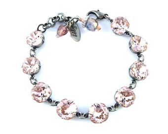 Austrian Crystal Bracelet, Blush Bracelet, Square Cushion Cut, Vintage Rose, Blush Pink, Chain Link, CHAMPAGNE GLIMMER, FREE Shipping