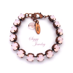 Rose Water Opal Pink Austrian Crystal Bracelet - Heart & Key Charms, Assorted Finishes, Siggy Jewelry
