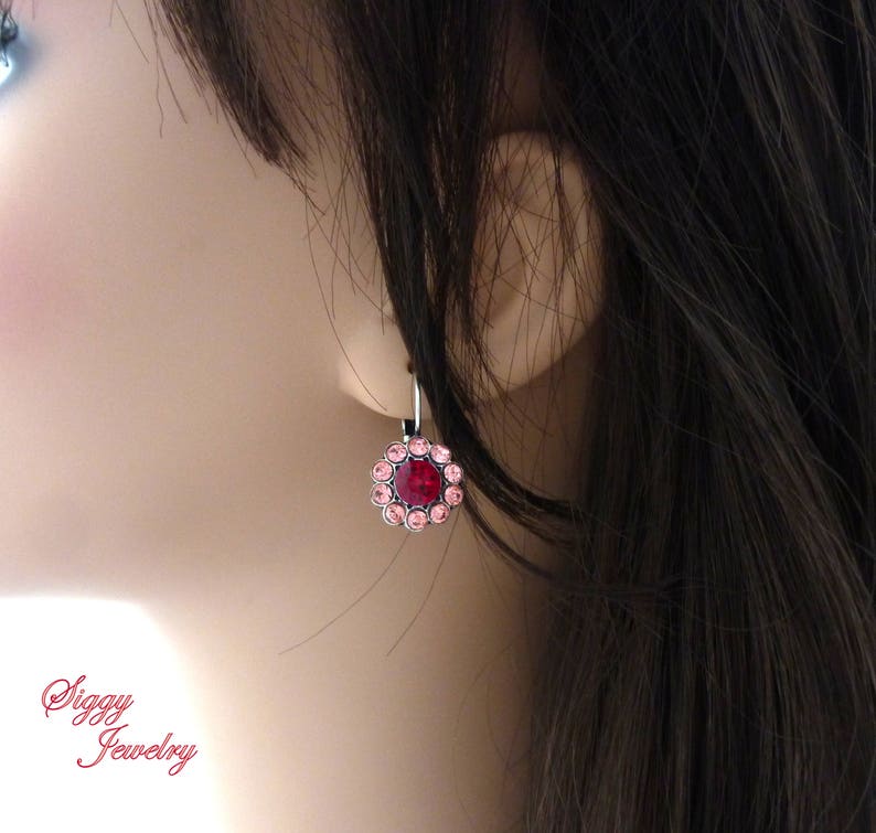 Swarovski Crystal Daisy Flower Earrings Siam Ruby Red Rose Etsy