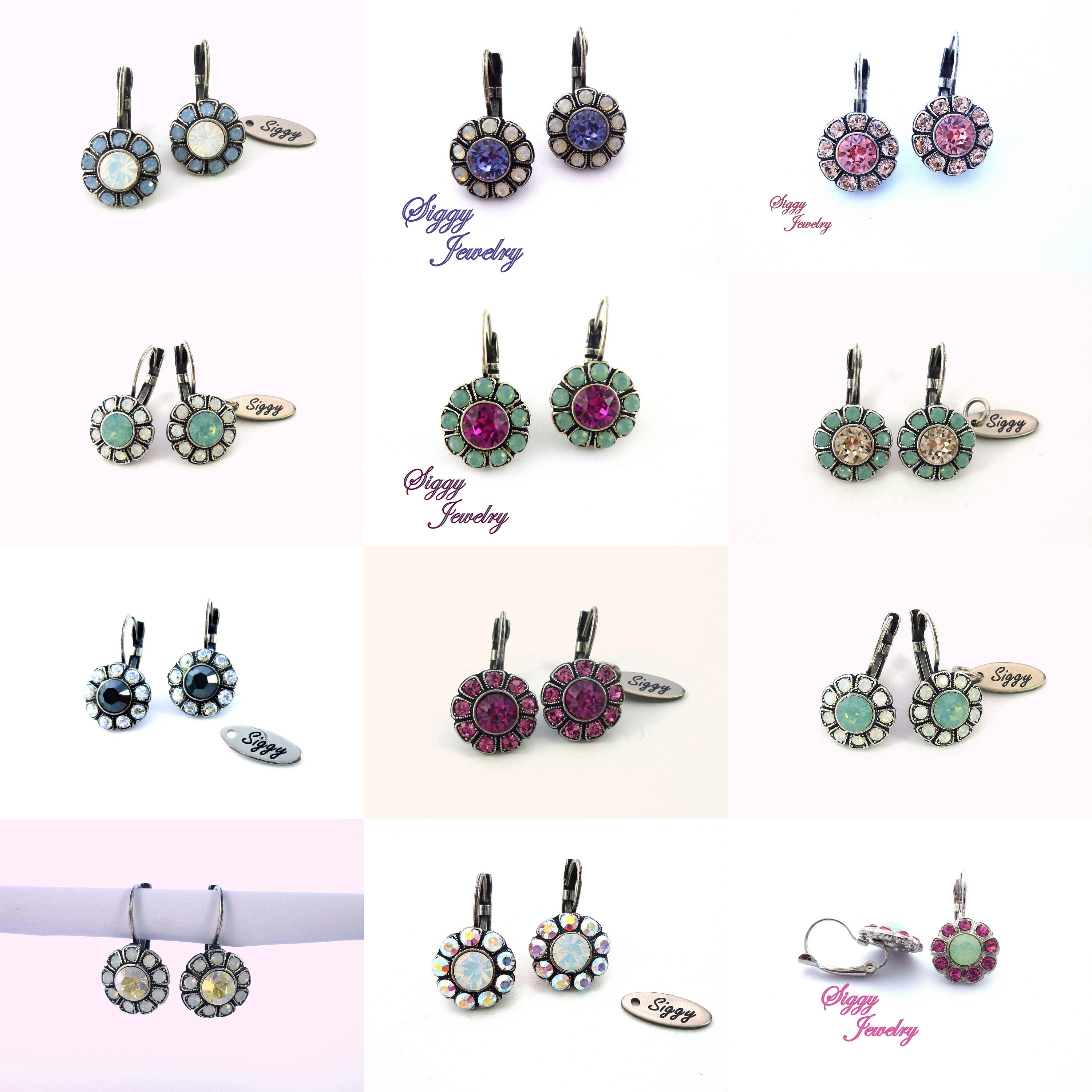 アメジスト オーストリア産クリスタル フラワー ドロップイヤリング