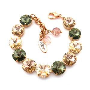 Austrian Crystal Bracelet, and Optional Necklace, 12mm Rivoli, Black Diamond, Vintage Rose, Silk Assorted Finishes, TIMELESS NEUTRALS