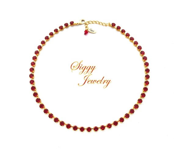 Collier Rouge Cristal & Strass Sur Métal Argenté - Neuf Avec étiquettes - Sans Nickel