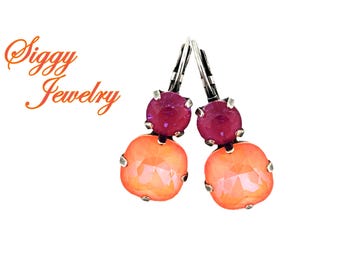 Neon Orange Crystal Drop Earrings: Raspberry Shimmer, Citrus Punch