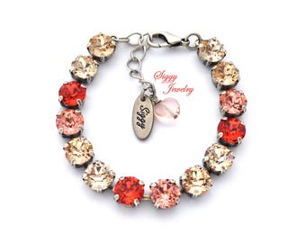 Summer Lovin' Austrian Crystal Tennis Bracelet, and/or Necklace, Peachy Summer Hues, Bridesmaids Gift, Assorted Finishes, Gift Packaged