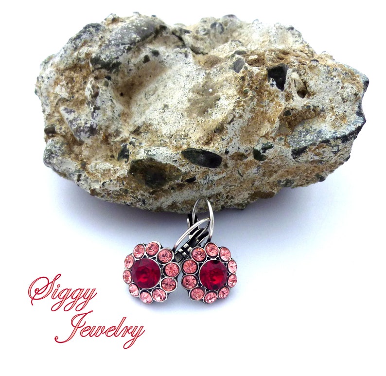 Swarovski Crystal Daisy Flower Earrings Siam Ruby Red Rose Etsy