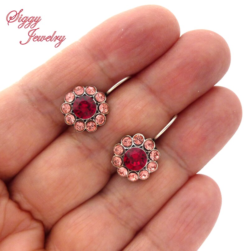 Swarovski Crystal Daisy Flower Earrings Siam Ruby Red Rose Etsy