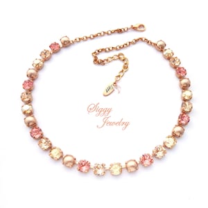 Austrian Crystal Necklace, 8mm Light Peach, Pearl, Rose Gold,  Crystal Necklace, Wedding Gift Packaged, Assorted Finishes, Siggy Jewelry