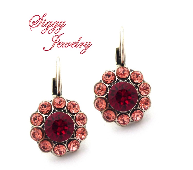 Swarovski Crystal Daisy Flower Earrings Siam Ruby Red Rose Etsy