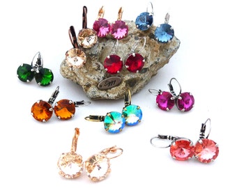 スワロフスキー リボリ 10.6mm オーストリア産クリスタルイヤリング、10 mm リボリ、お好みの色と