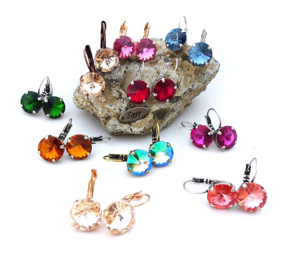 Austrian Crystal Earrings 12mm Round Rivoli Assorted Colors - Etsy