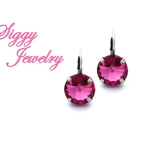 Austrian Crystal Earrings, 12mm Rose Pink Rivoli, Drops Or Studs, Bright and Colorful, Assorted Finishes, Bridesmaids Gifts, Gift Packaged