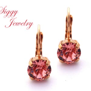 Austrian Crystal Earrings, 8mm Rose Peach, Drops Or Stud Lever Back, Assorted Finishes and Styles, Bridesmaids Gift, Gift Packaged