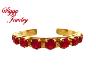 Light Siam Red Cuff Bangle Bracelet made with Genuine Austrian Crystals in 8mm, Select a Finish, Available in Many Colors, Siggy Jewelry