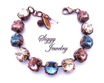 Genuine Austrian Crystal Bracelet, 11mm (47ss) Rivoli, Denim Blue, Blush Pink, Silk, Large Chunky Crystals, Assorted Finishes, Out-N-About