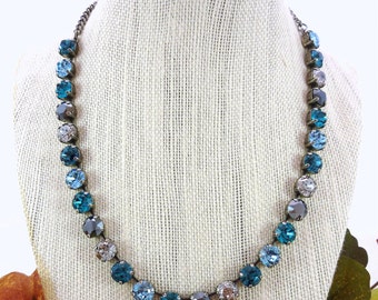 Brilliant Austrian Crystal Necklace, 8mm Aqua, Hematite, Teal, New Patina crystals, Wedding Jewelry, Assorted Finishes, Gift Packaged