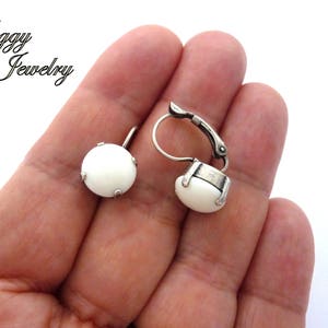 Ivory Cabochon Drop Lever Back Earrings, 11mm White Round, Antique Silver or Pick Your Finish, Prong Setting, Free Shipping image 6