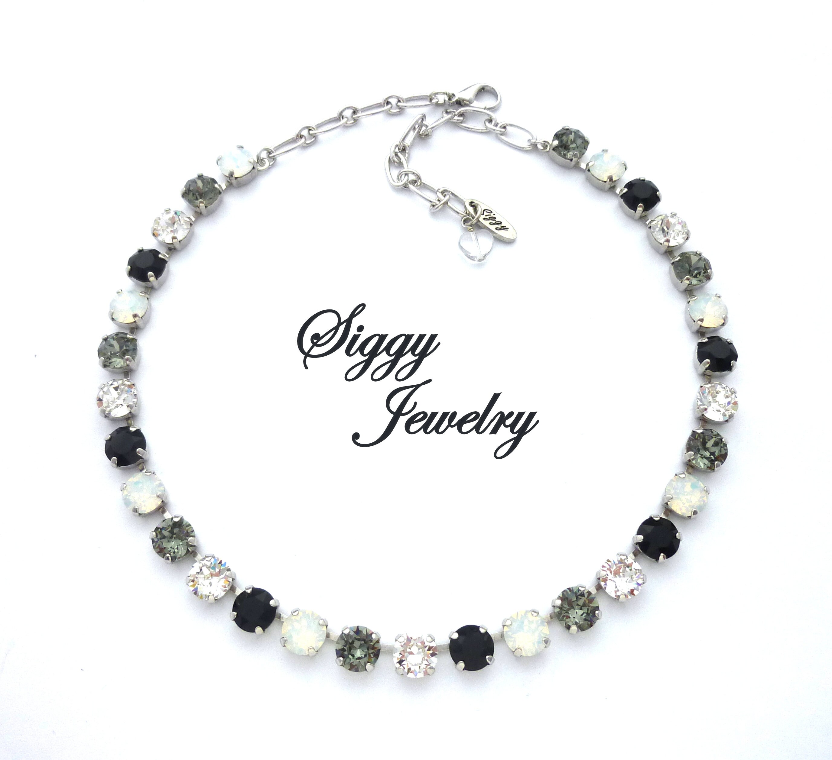 Austrian Crystal Necklace, Bracelet Or Set, 8mm Black, White Opal, Black Diamond, Clear, Wedding Jewelry, METROPOLIS, Assorted Finishes