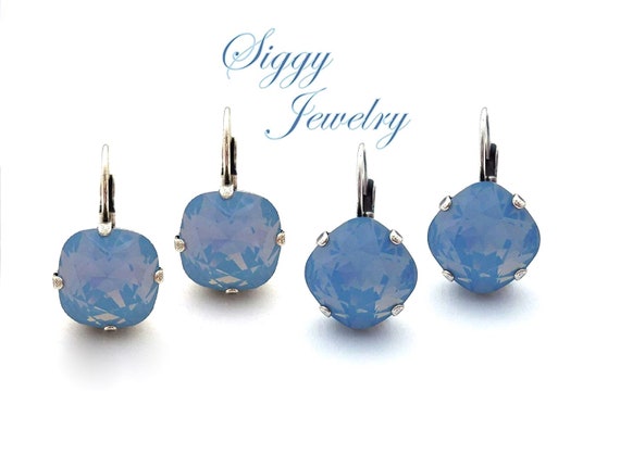 Silver Air Blue Opal Cushion Cut Crystal w/Frame Necklace Silver Air Blue Opal Cushion Cut Crystal w/Frame Necklace