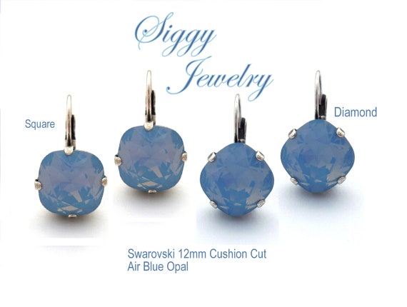 Silver Air Blue Opal Cushion Cut Crystal w/Frame Necklace Silver Air Blue Opal Cushion Cut Crystal w/Frame Necklace