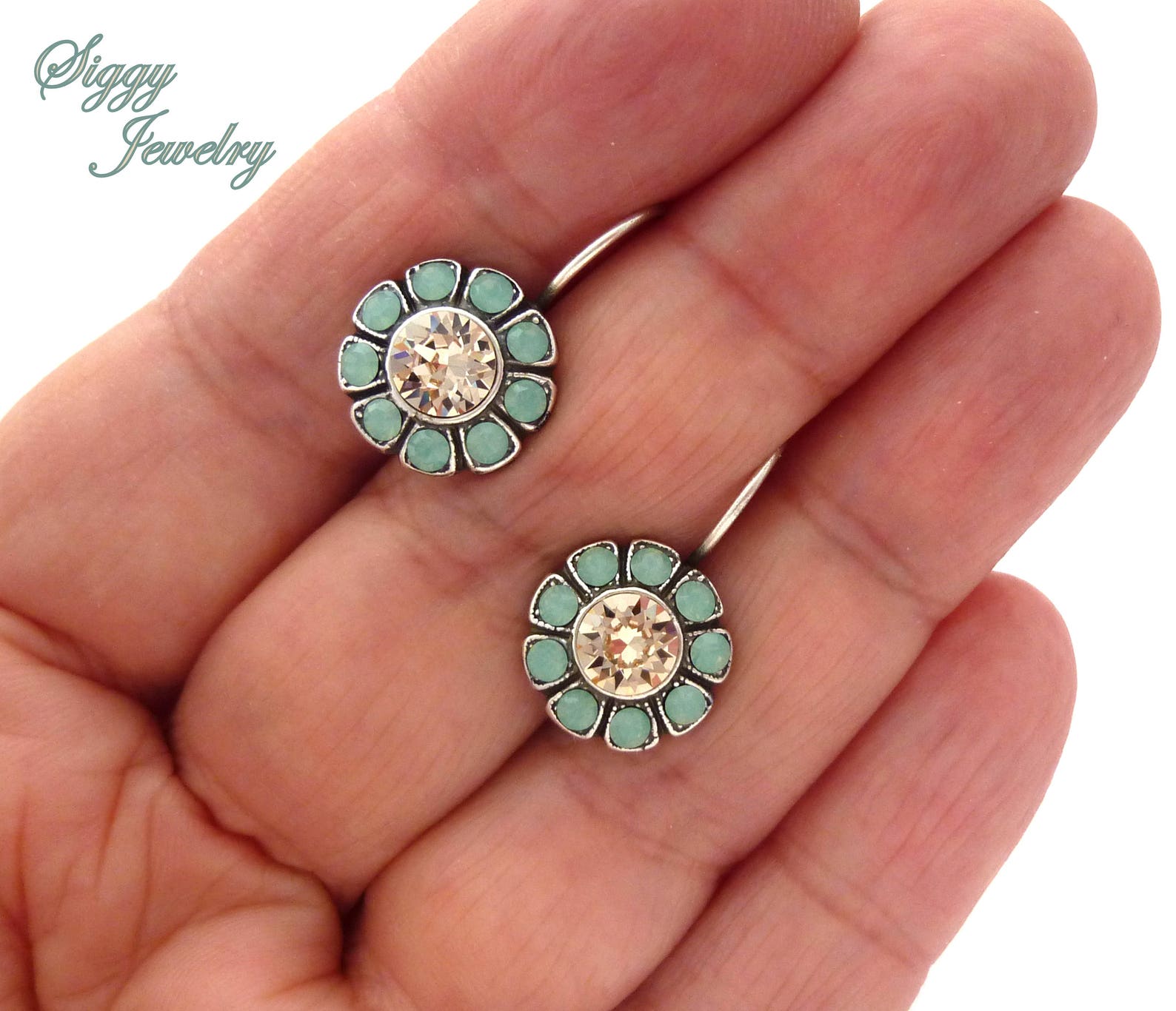 Daisy Flower Swarovski Crystal Earrings Light Silk Pacific Etsy
