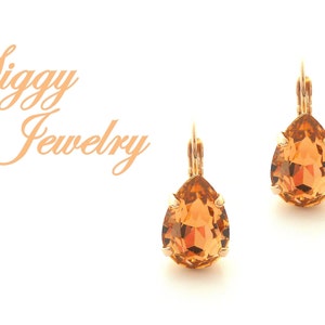 Peachy Keen, Premium Crystal Pear Shaped Earrings, Peach with Pink Hues, Teardrops, Assorted Finishes, Drop Lever Back, Bridesmaids Gift