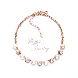 Silk and Vintage Rose Champagne Colored Necklace, Optional Matching Pieces, 12mm Austrian Crystal, Bridal Wedding Jewelry, Assorted Finishes