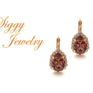 Austrian Crystal Halo Earrings, Teardrop, Blush Rose Pear Shaped Earrings, Clear Halo Accents, Rose Gold, Bridal Earrings, Gift Packaged
